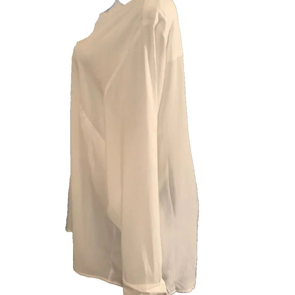 Woman Within Plus 1X-18/20 White Semi-Sheer V- Tab Neckline Long Sleeve Blouse - Picture 5 of 6